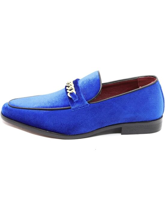 Metrocharm Men\'s Blue Vintage Velvet Loafers Gold Chain Buckle Slip On Shoes main image 5